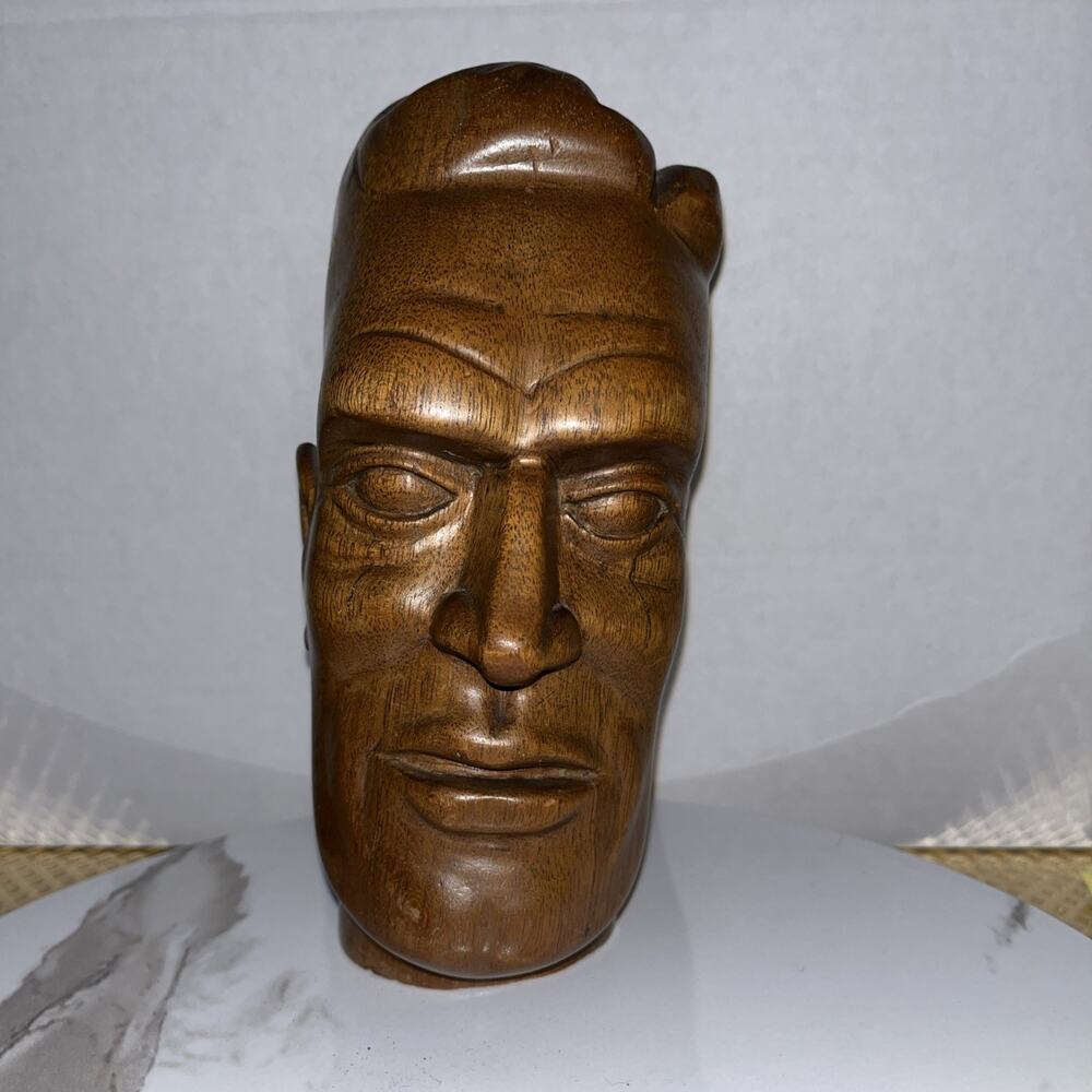 Wooden Hand-Carved Head of a Man 7 inches tall